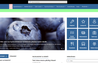 Polku-intran etusivulla näkyy uutiskaruselli, ysivalikko ja ylävalikko.