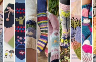 Villasukkakilpailun 10 finalistia kuvakollaasissa. Villasukkamallien tarkemmat kuvaukset löytyvät äänestyslomakkeelta.