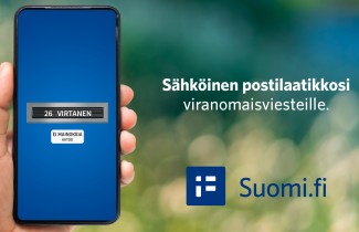 Puhelin ja teksti "Sähköinen postilaatikkosi viranomaisviestintään - Suomi.fi"