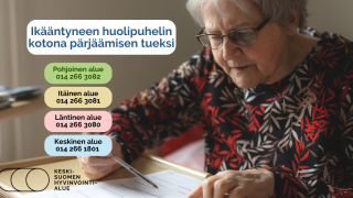 Ikääntyneen asiakas- ja palveluohjauksen uusia asiakkaita 4.9. alkaen palvelevan Ikääntyneen huolipuhelimen mainoskuva