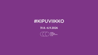 Violetillä taustalla valkoinen kirjoitus: #kipuviikko 31.8. - 6.9.2026