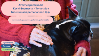 Avoimet perhekodit -päivä 25.9. Koira istuu ihmisen sylissä.