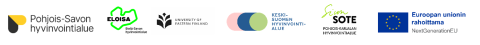 Pohjois-Savon, Etelä-Savon, Keski-Suomen ja Pohjois-Karjalan hyvinvointialueiden sekä Itä-Suomen yliopiston logot. Euroopan unionin rahoittama NextGenerationEU -logo.