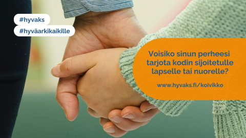 Aikuinen ja lapsi pitävät toisiaan kädestä